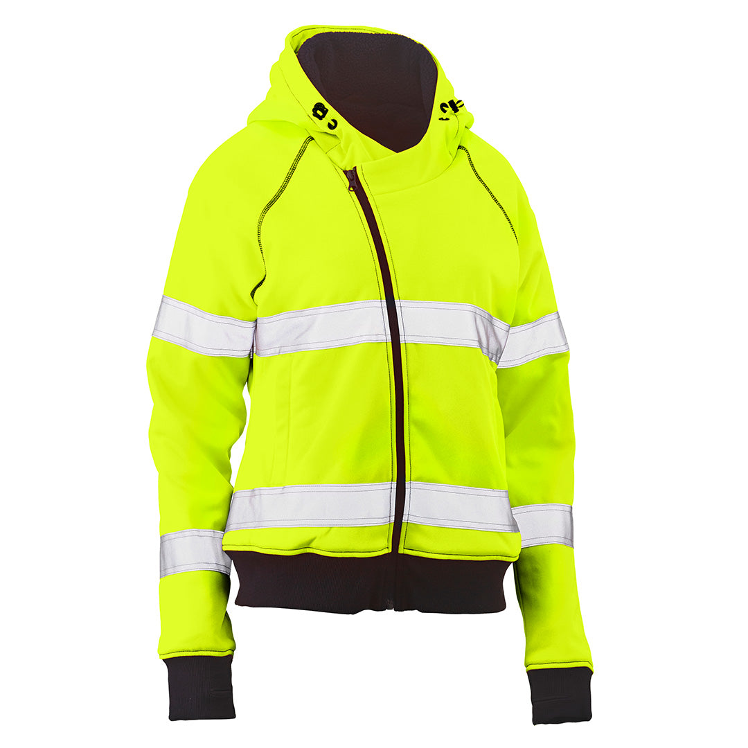 Bisley The Taped Hi Vis Fleece Zip Hoodie | Ladies Hi Vis Yellow Outerwear
