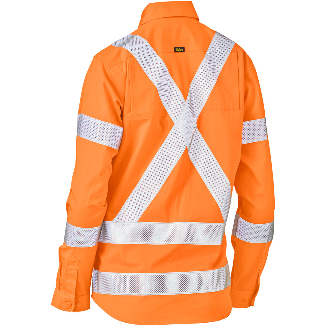 Bisley The Hi Vis X Taped Shirt | Day Night | Long Sleeve | Ladies Shirts & Tops