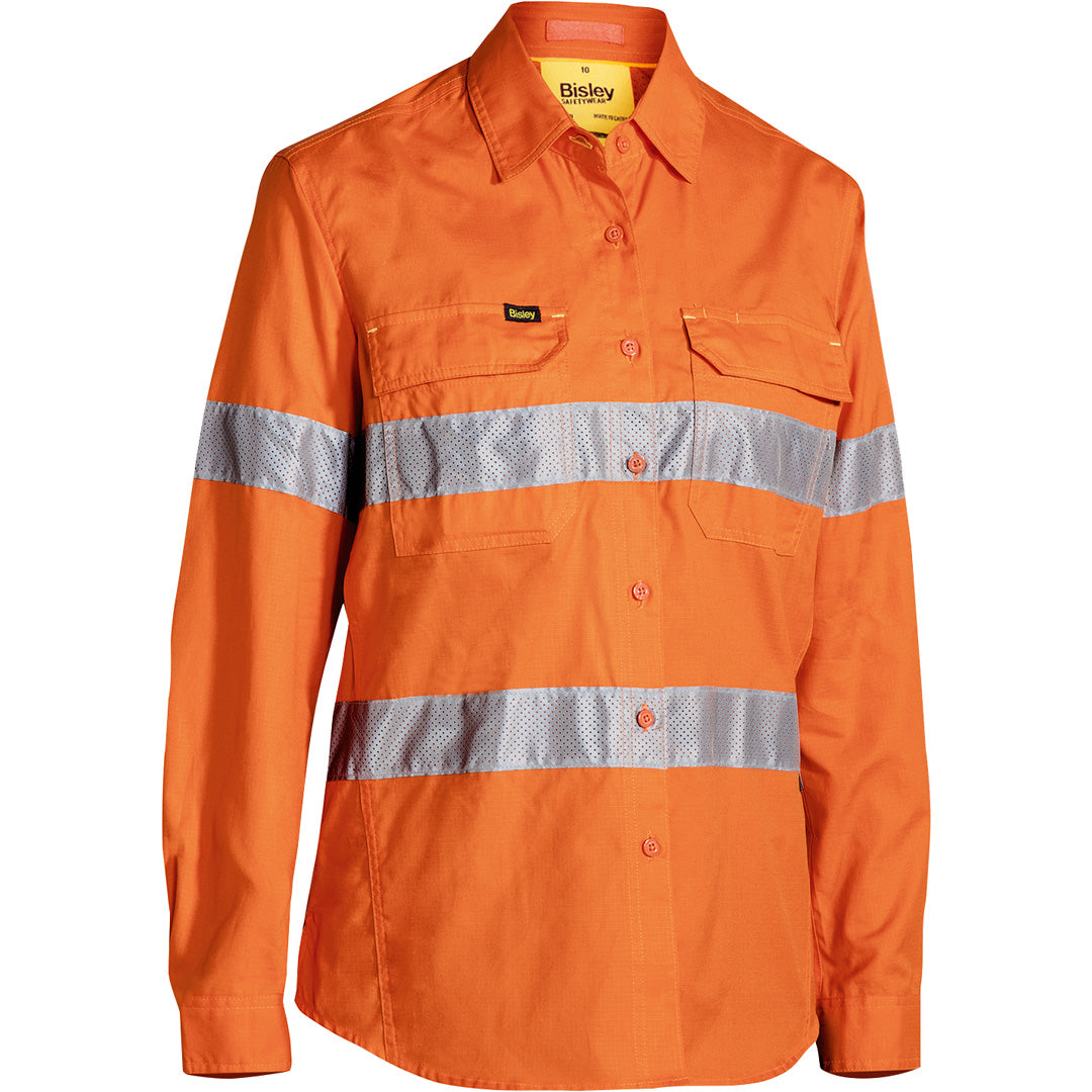 Bisley The Hi Vis X Flow Hoop Shirt | Day Night | Long Sleeve | Ladies Orange Shirts & Tops