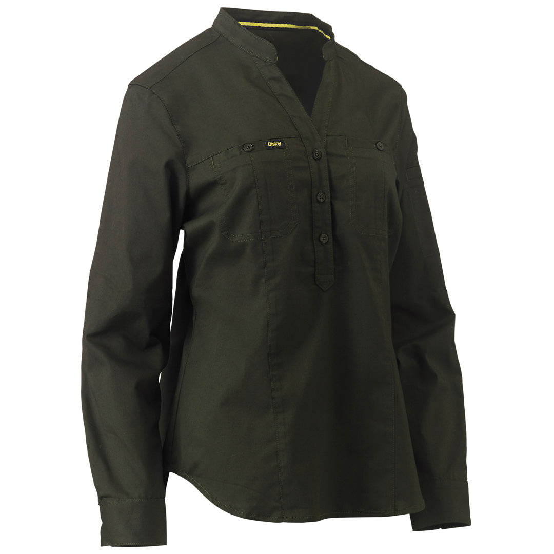 Bisley The V Neck Closed Front Shirt | Ladies Olive Shirts & Tops