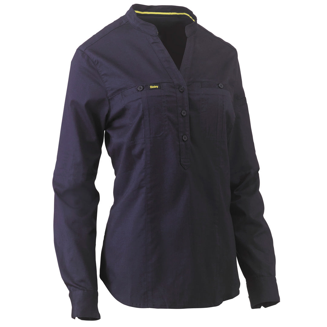 Bisley The V Neck Closed Front Shirt | Ladies Navy Shirts & Tops