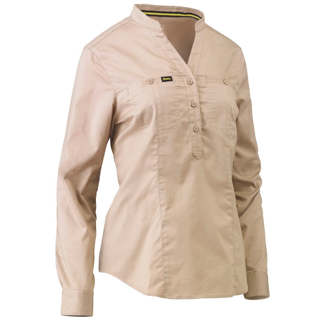 Bisley The V Neck Closed Front Shirt | Ladies Stone Shirts & Tops