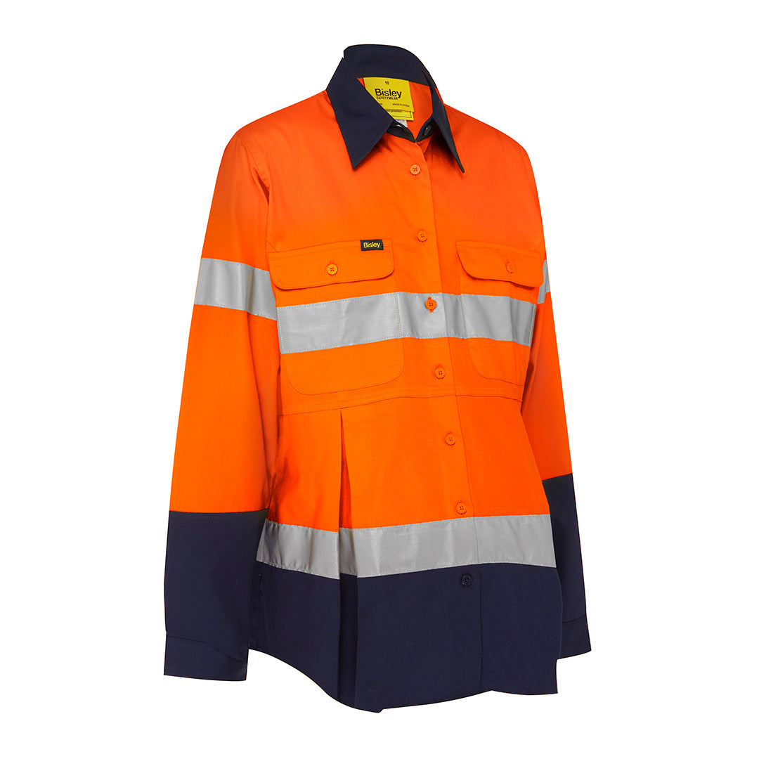 Bisley The Taped Hi Vis Maternity Drill Shirt | Long Sleeve | Ladies Orange/Navy Shirts & Tops
