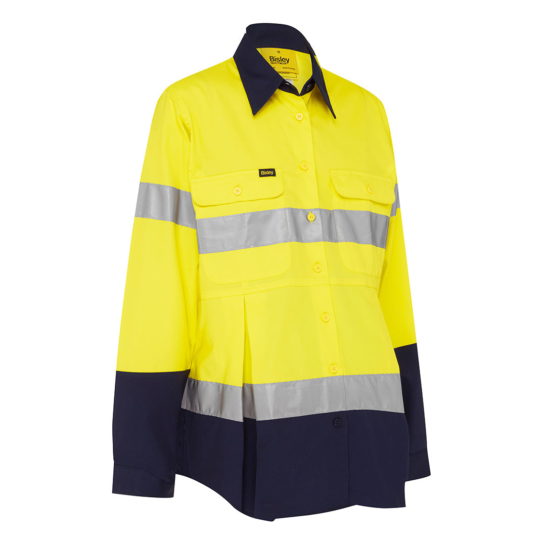 Bisley The Taped Hi Vis Maternity Drill Shirt | Long Sleeve | Ladies Yellow/Navy Shirts & Tops