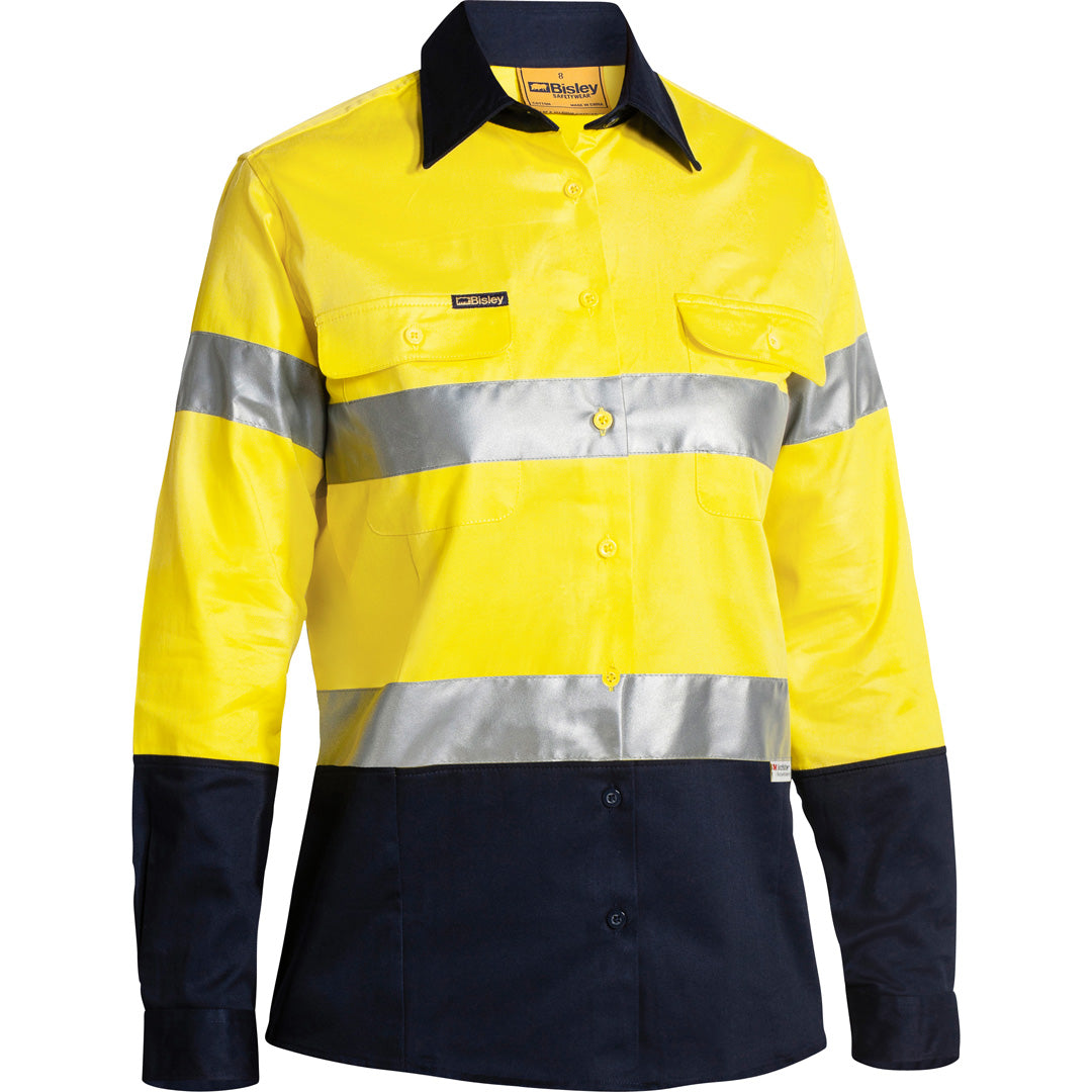 Bisley The Hi Vis Drill Shirt | Day Night | Long Sleeve | Ladies Yellow/Navy Shirts & Tops