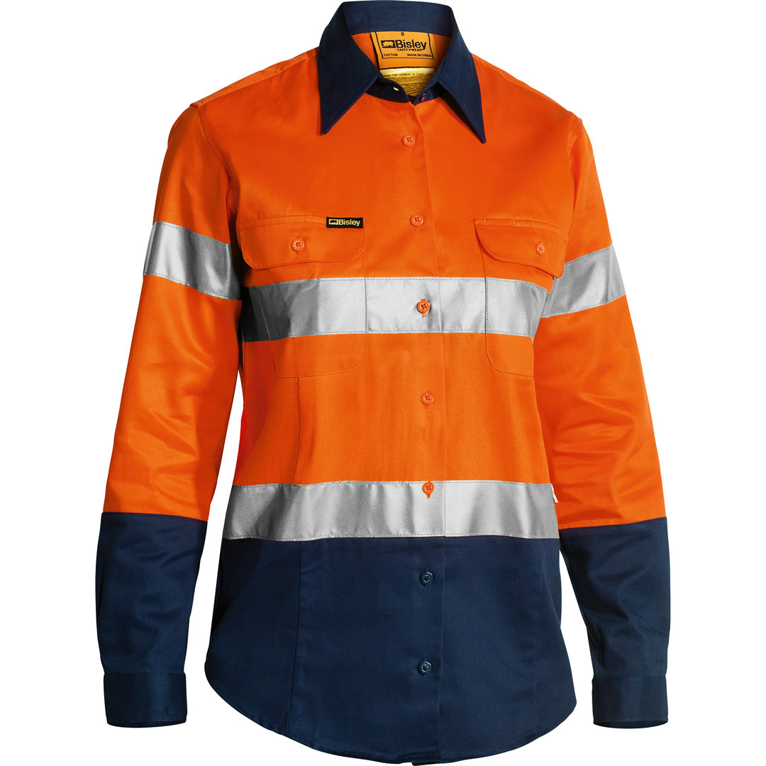 Bisley The Hi Vis Drill Shirt | Day Night | Long Sleeve | Ladies Orange/Navy Shirts & Tops