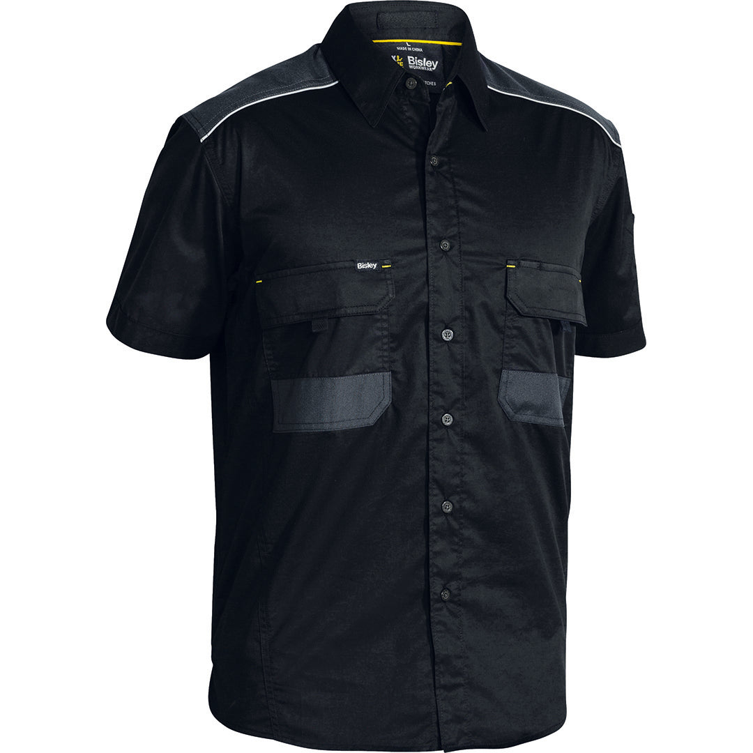 Bisley The Flex and Move Mechanical Stretch Shirt | Short Sleeve | Mens Black Shirts & Tops