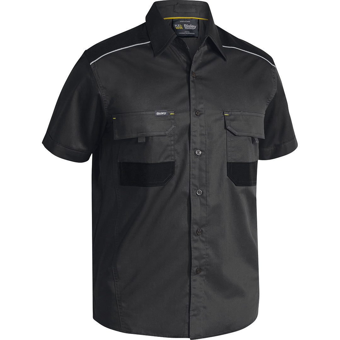 Bisley The Flex and Move Mechanical Stretch Shirt | Short Sleeve | Mens Charcoal Shirts & Tops