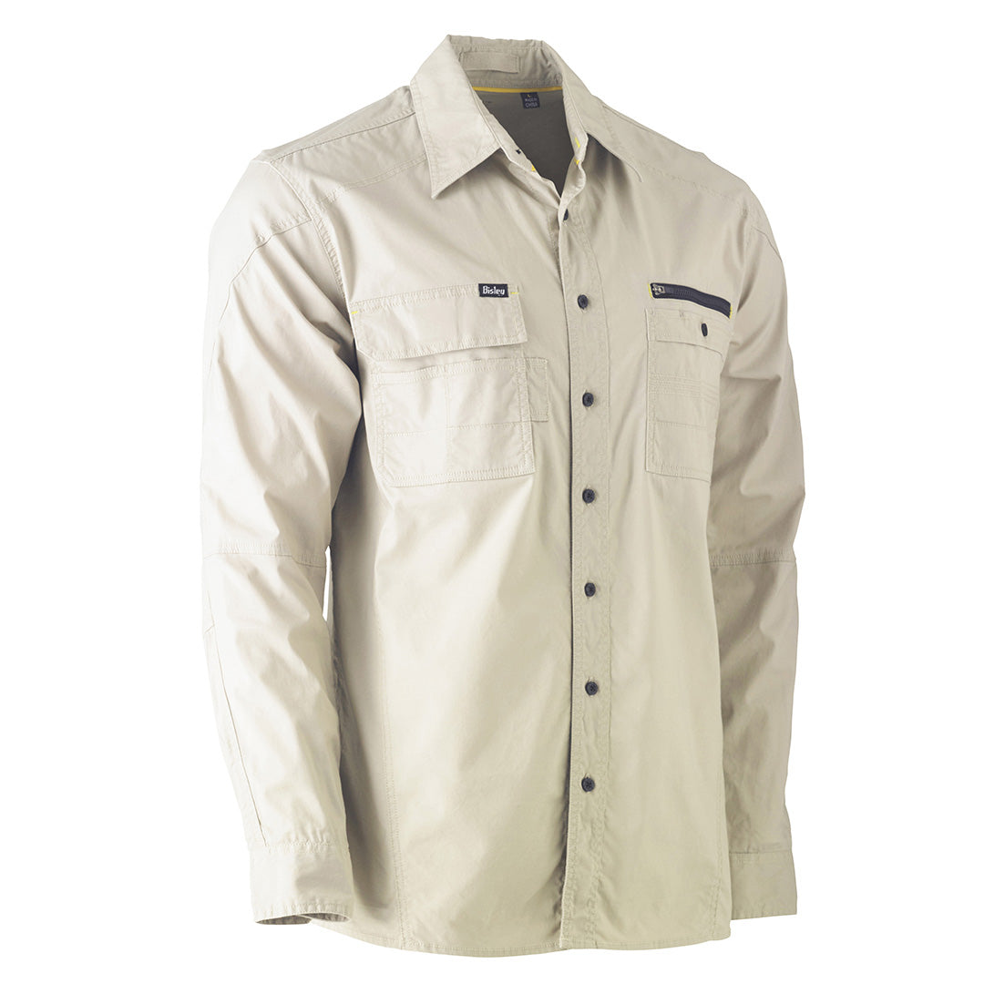 Bisley The Flex and Move Utility Shirt | Long Sleeve | Mens Stone Shirts & Tops