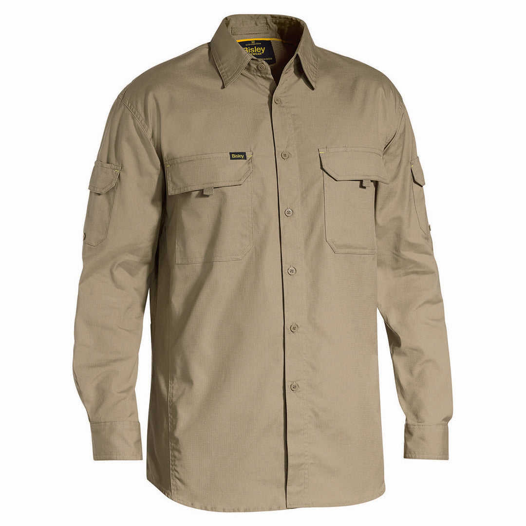 Bisley The X Airflow Rip Stop Shirt | Long Sleeve | Mens Khaki Shirts & Tops