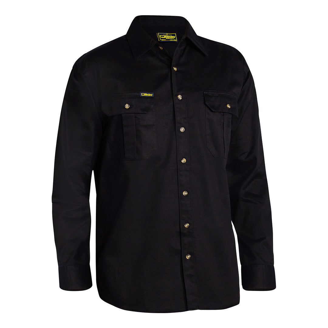 Bisley The Original Cotton Drill Shirt | Long Sleeve | Mens Black Shirts & Tops