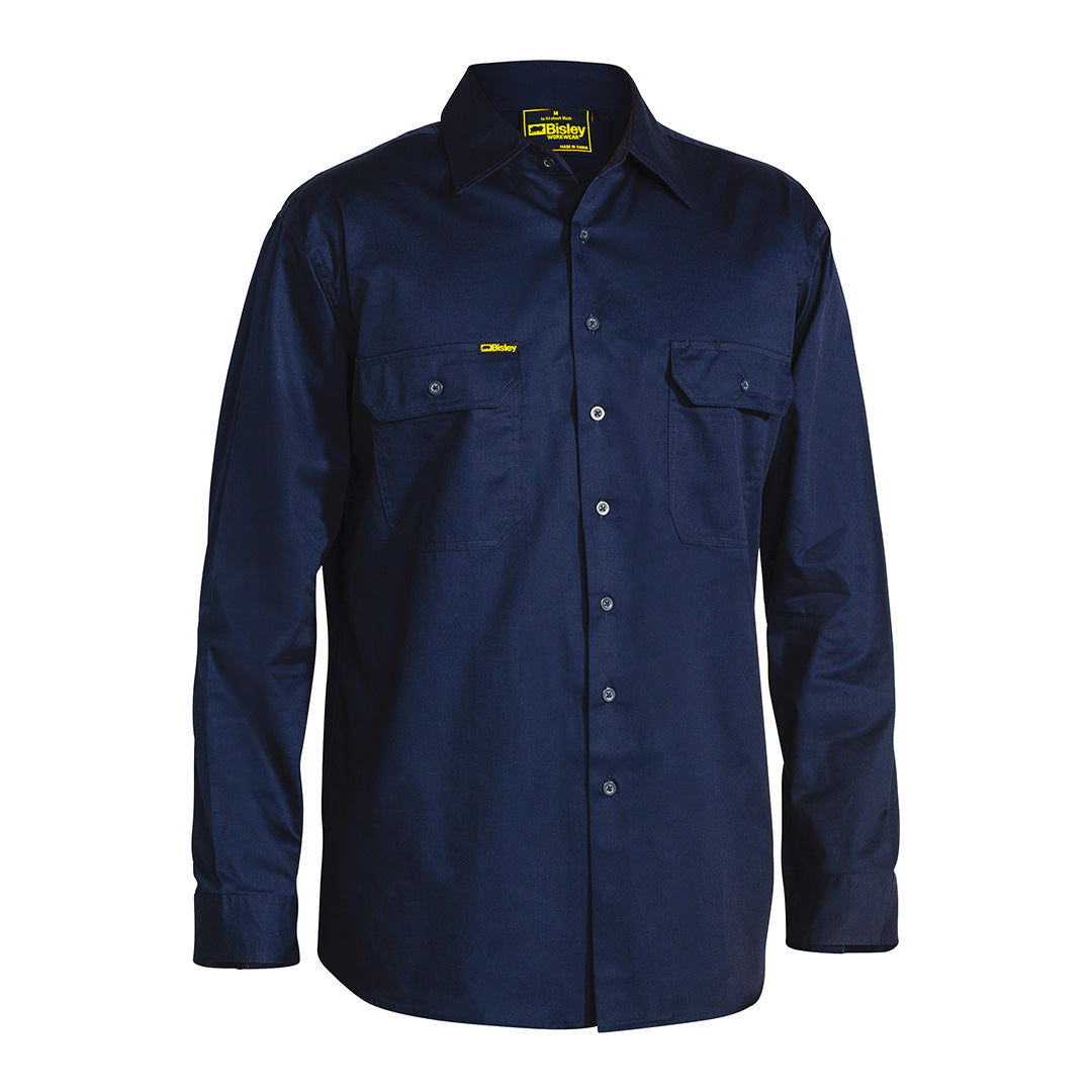 Bisley The Cool Lightweight Drill Shirt | Long Sleeve | Mens Navy Shirts & Tops