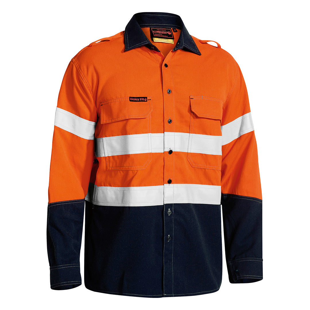 Bisley The Tencate Tecasafe Plus 700 Taped FR Vented Shirt | Hi Vis | Long Sleeve | Mens Orange/Navy Work Safety Protective Gear