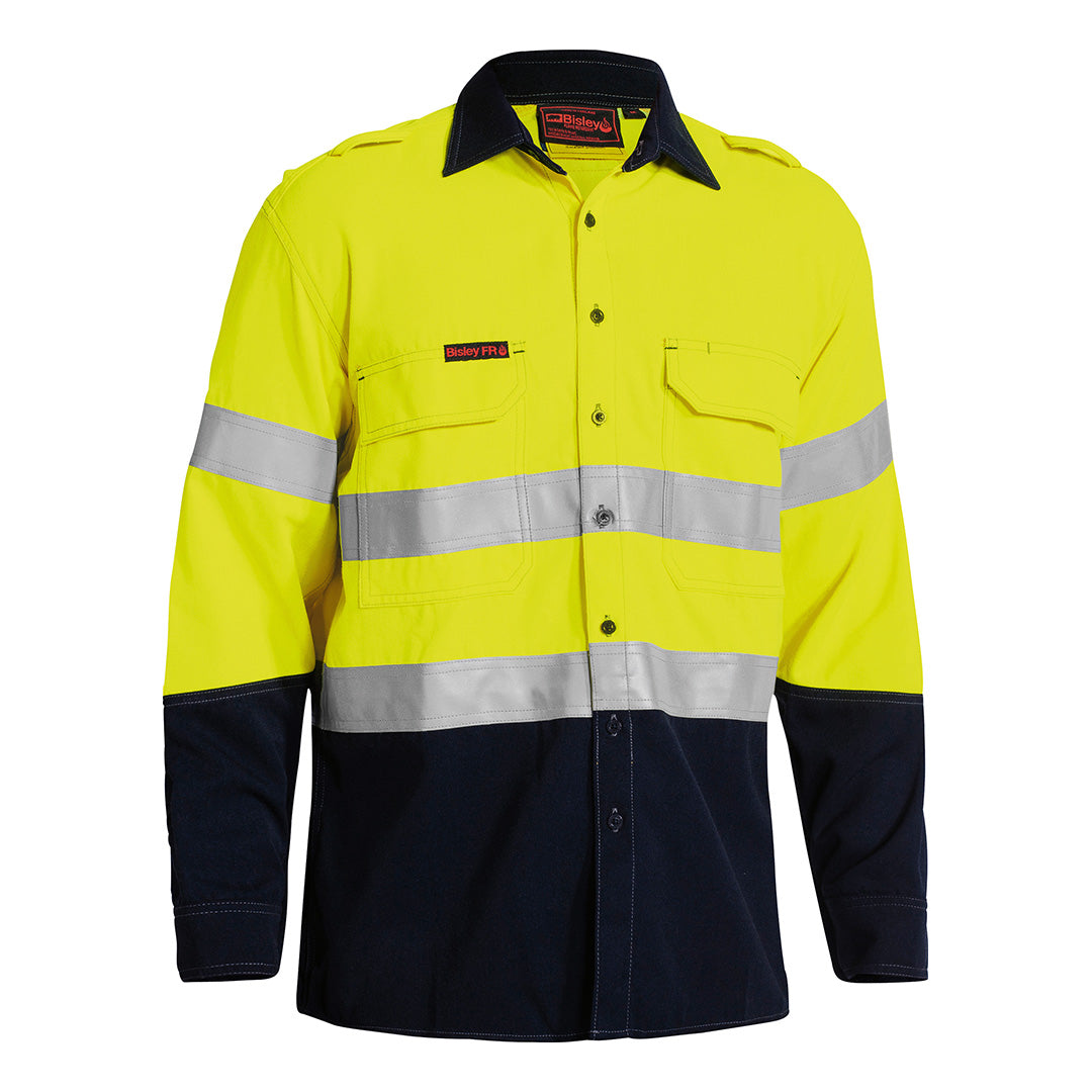 Bisley The Tencate Tecasafe Plus 700 Taped FR Vented Shirt | Hi Vis | Long Sleeve | Mens Yellow/Navy Work Safety Protective Gear