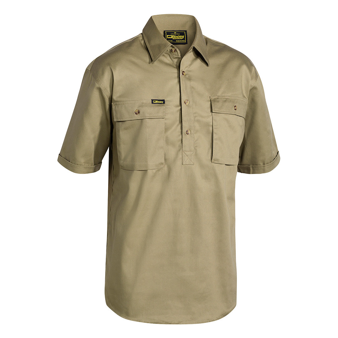 Bisley The Cotton Drill Closed Front Shirt | Short Sleeve | Mens Khaki Shirts & Tops