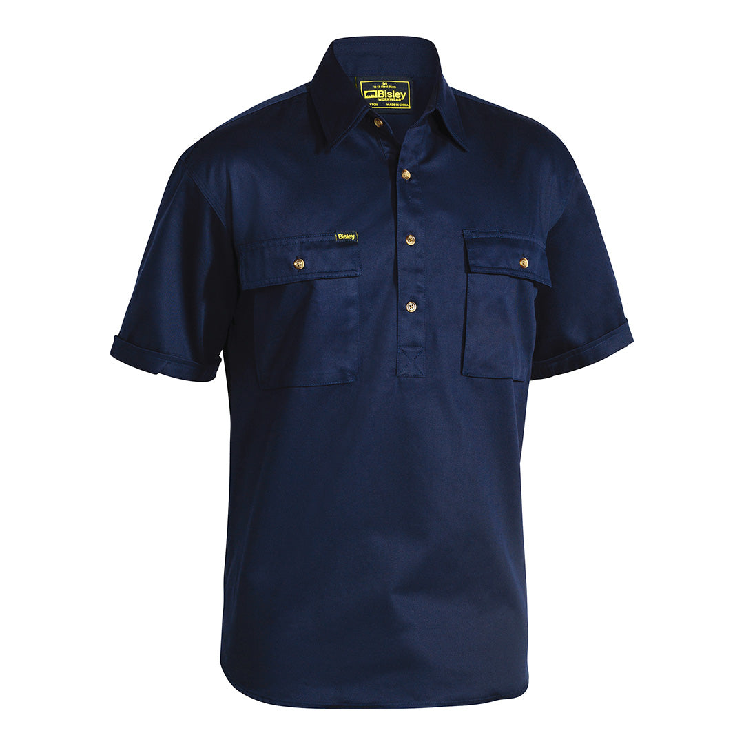 Bisley The Cotton Drill Closed Front Shirt | Short Sleeve | Mens Navy Shirts & Tops