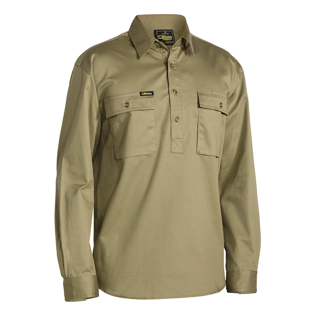 Bisley The Cotton Drill Closed Front Shirt | Long Sleeve | Mens Khaki Shirts & Tops