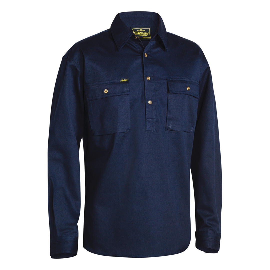 Bisley The Cotton Drill Closed Front Shirt | Long Sleeve | Mens Navy Shirts & Tops