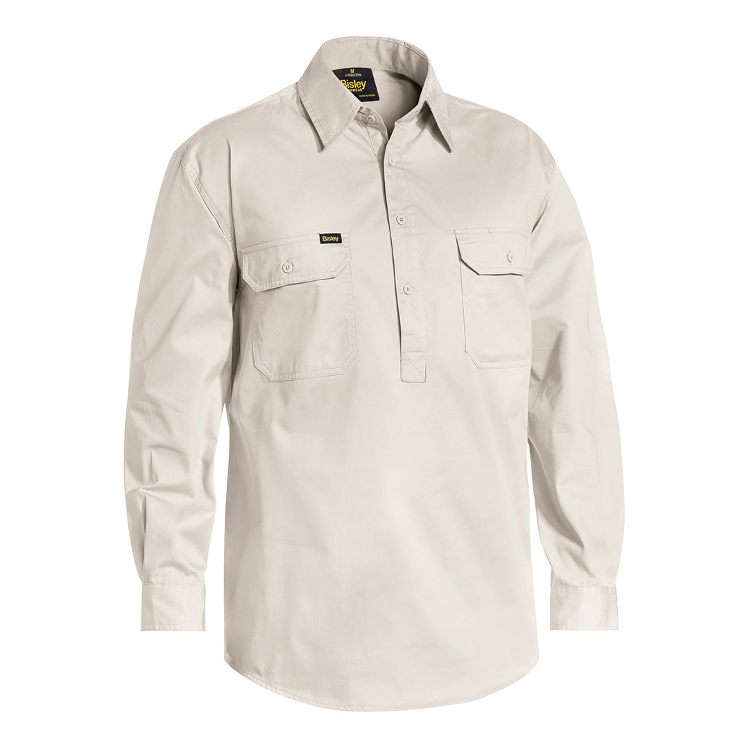 Bisley The Cool Lightweight Closed Front Drill Shirt | Long Sleeve | Mens Sand Shirts & Tops