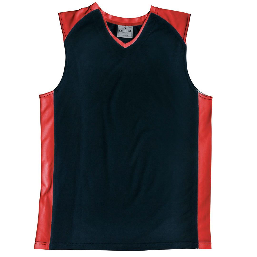 Bocini The Contrast Basketball Singlet | Mens Black/Red Basketball Uniforms