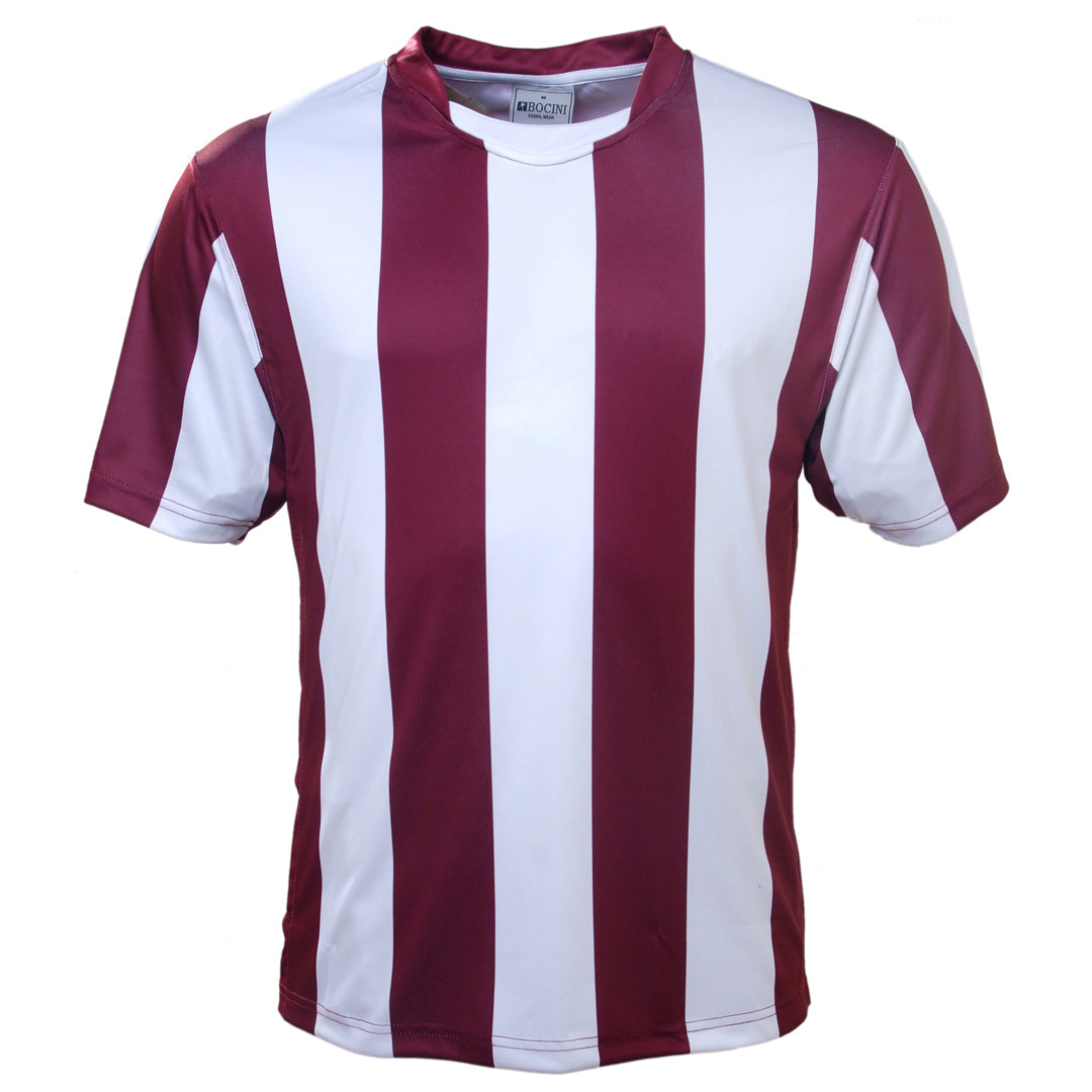 Bocini The Striped Soccer Jersey | Kids Maroon/White Soccer Uniforms