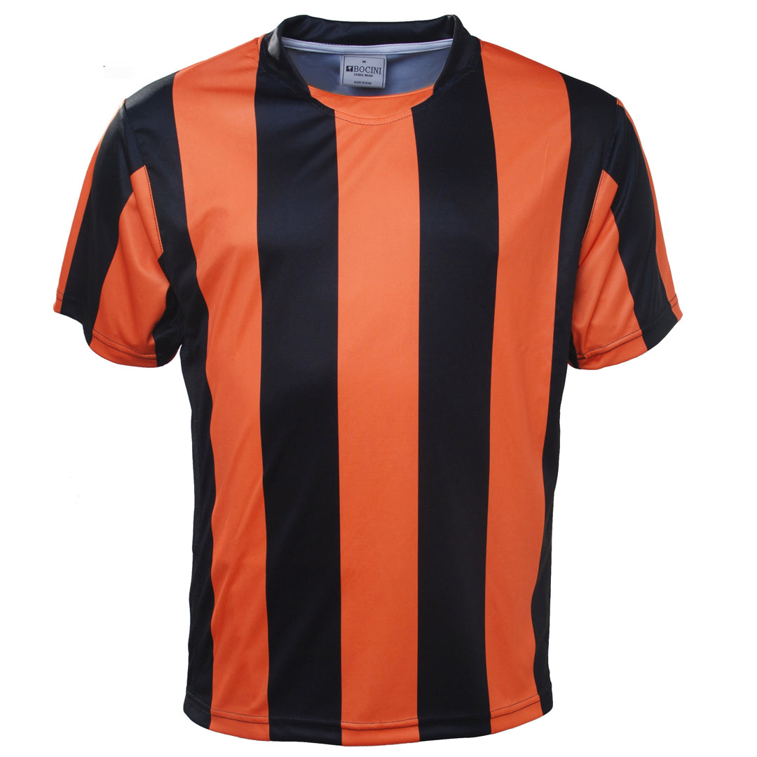 Bocini The Striped Soccer Jersey | Mens Black/Orange Soccer Uniforms