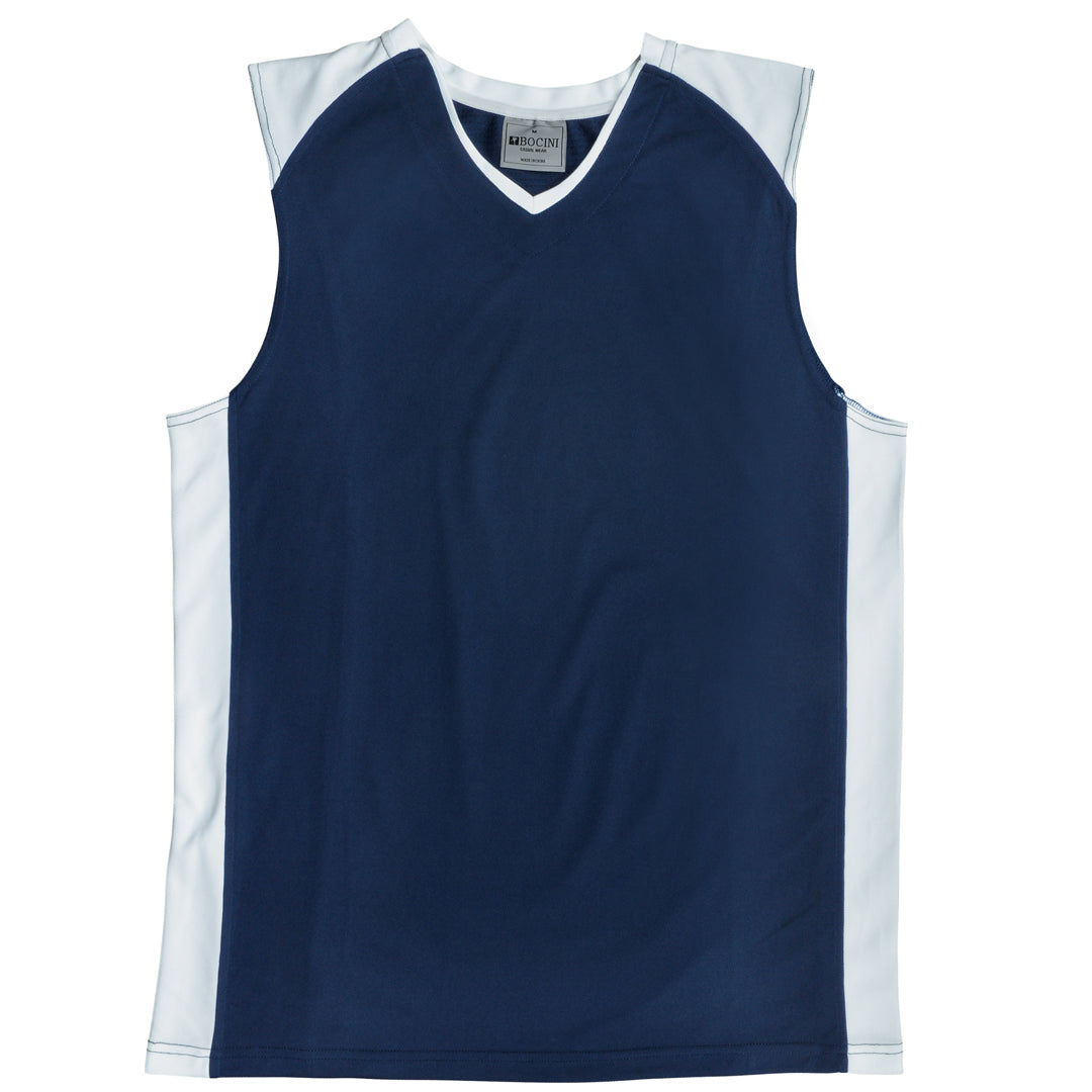 Bocini The Contrast Basketball Singlet | Mens Navy/White Basketball Uniforms