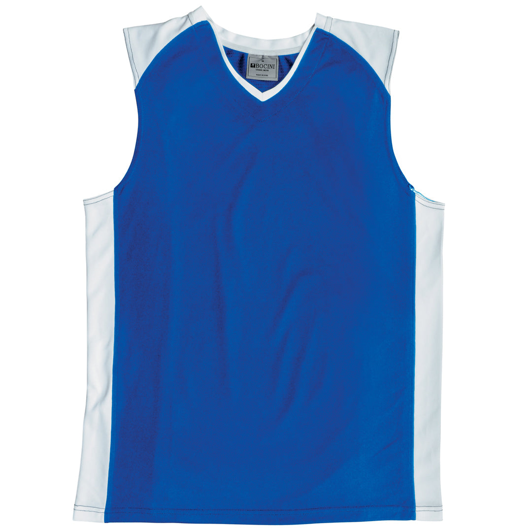 Bocini The Contrast Basketball Singlet | Mens Royal/White Basketball Uniforms