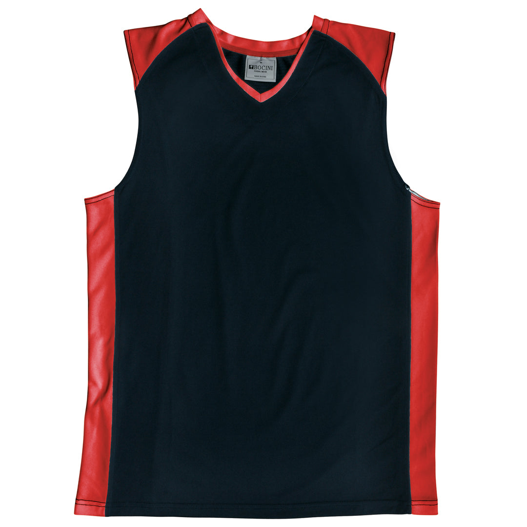 Bocini The Contrast Basketball Singlet | Kids Black/Red Basketball Uniforms