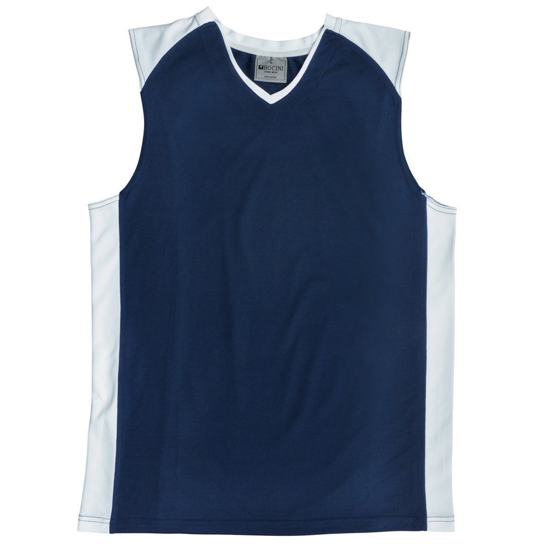 Bocini The Contrast Basketball Singlet | Kids Navy/White Basketball Uniforms