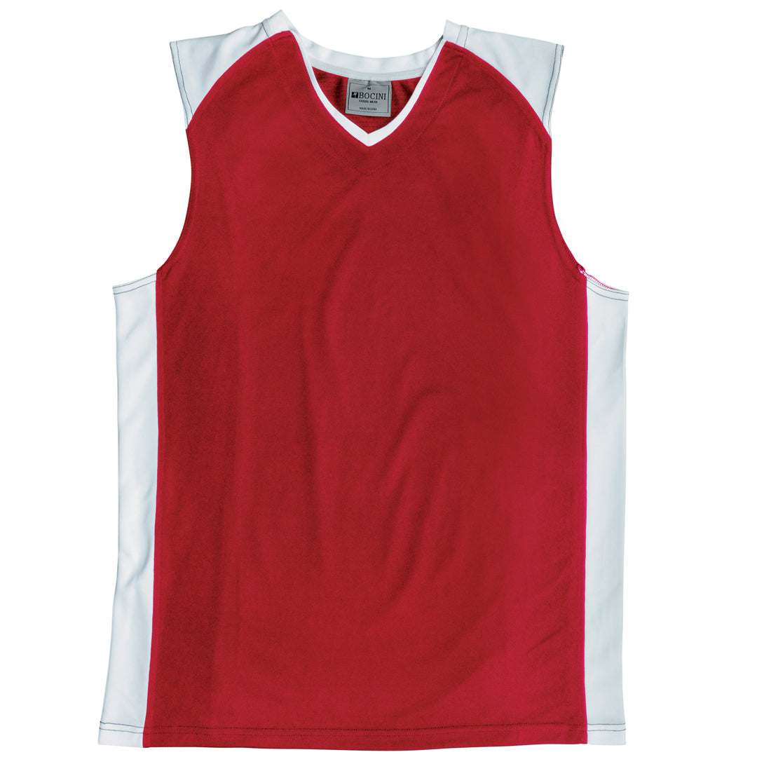Bocini The Contrast Basketball Singlet | Kids Red/White Basketball Uniforms