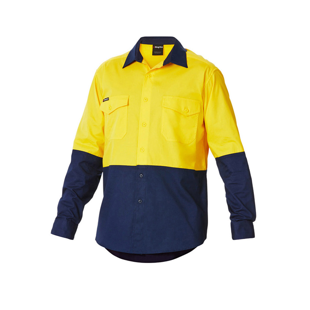 KingGee The Work Cool 2 Spliced Shirt | Mens | Long Sleeve Yellow/Navy Shirts & Tops