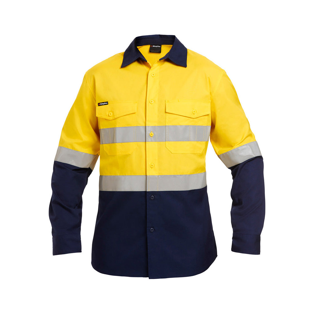 KingGee The Work Cool 2 Spliced Reflective Shirt | Adults | Long Sleeve Yellow/Navy Work Safety Protective Gear