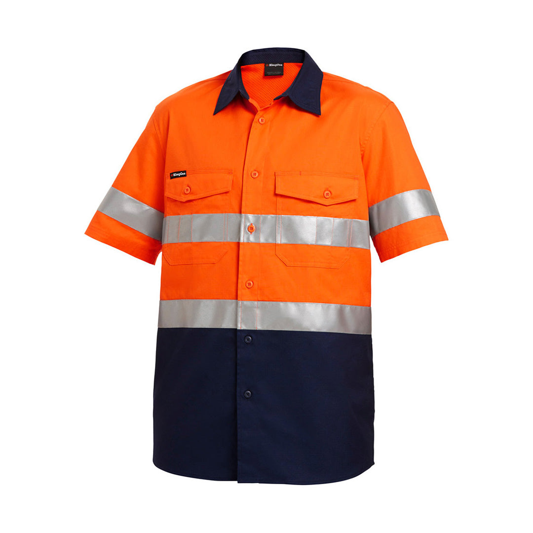 KingGee The Work Cool 2 Spliced Reflective Shirt | Adults | Short Sleeve Orange/Navy Work Safety Protective Gear