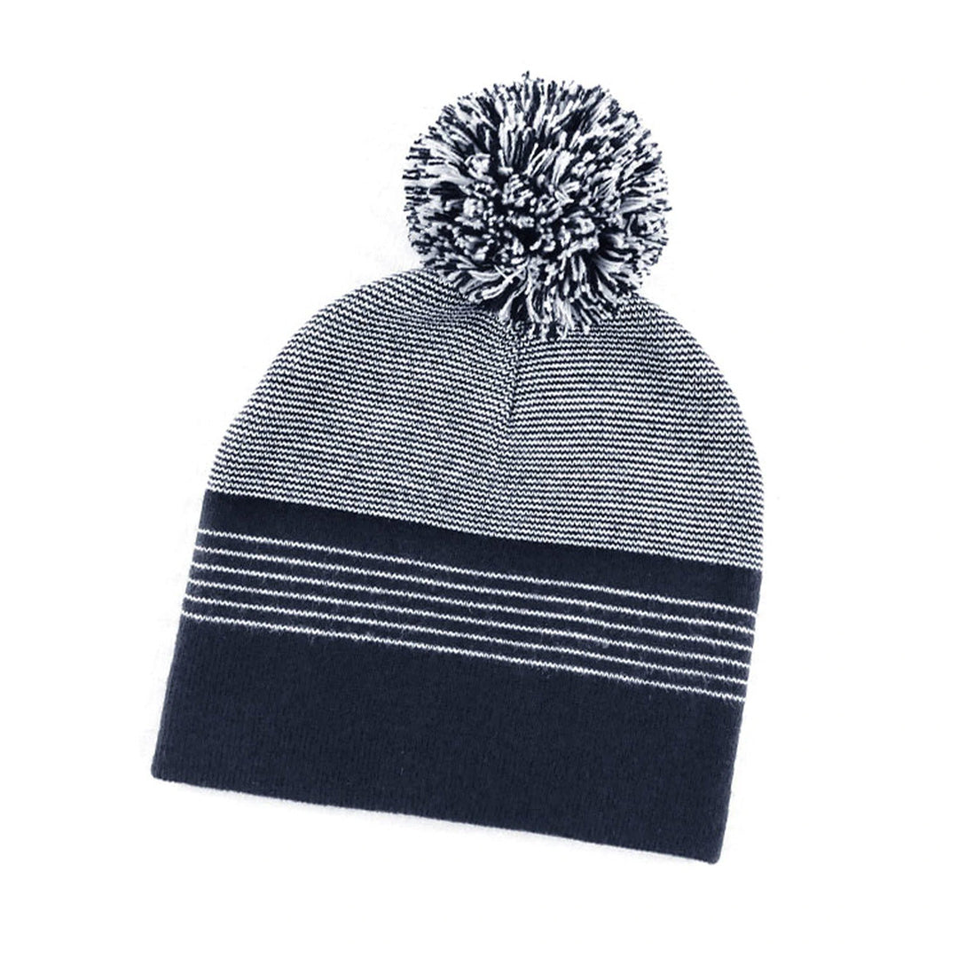 Grace Collection The Stripe Pom Pom Beanie | Unisex Navy/White Hats