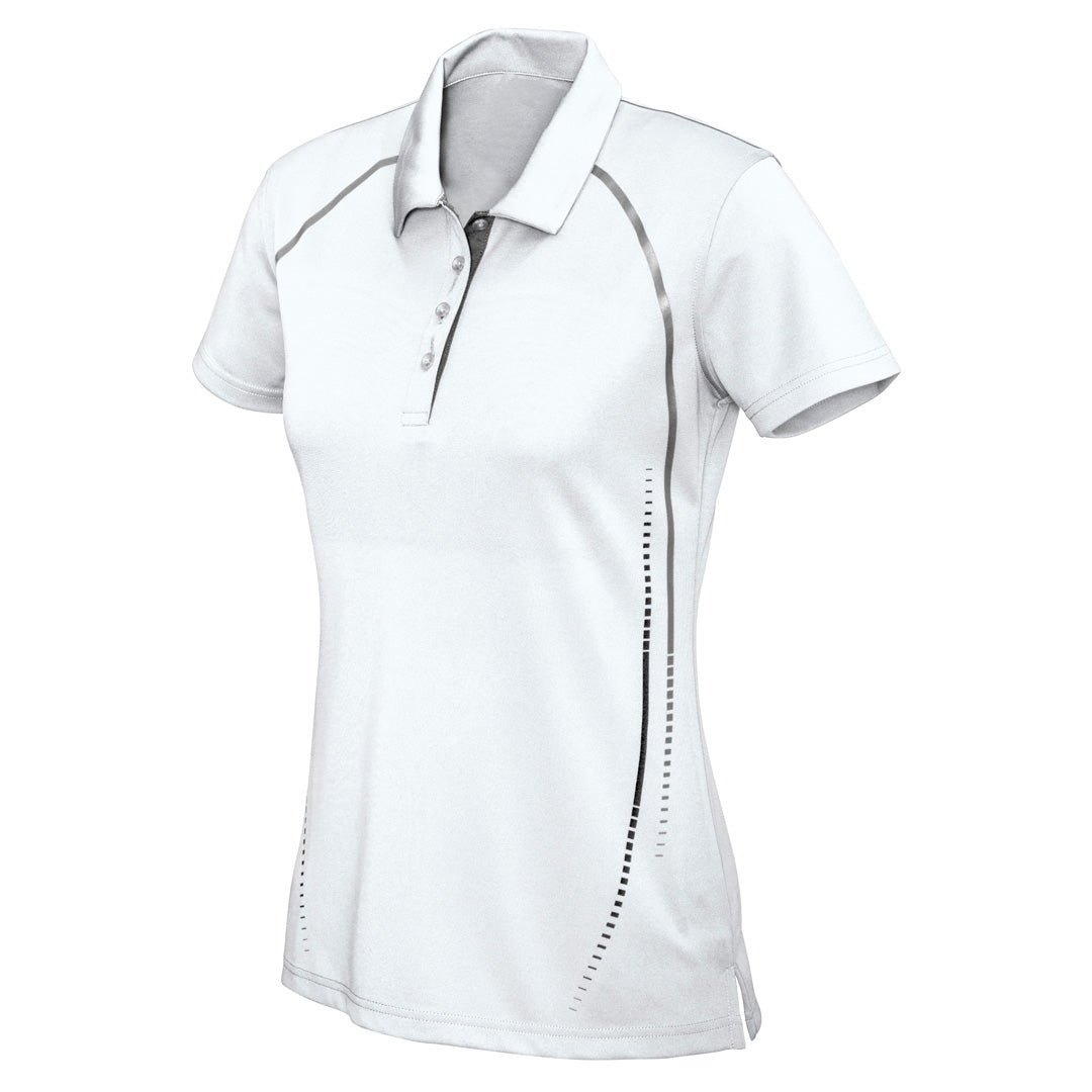 Biz Collection The Cyber Polo | Ladies | Short Sleeve White/Silver Shirts & Tops