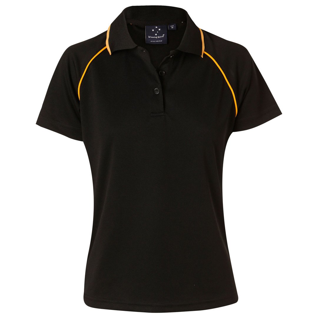 Winning Spirit The Champion Polo | Ladies | Short Sleeve Black/Gold Shirts & Tops