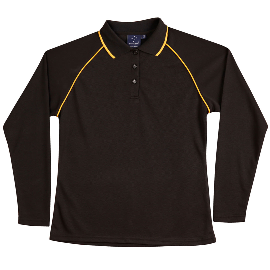 Winning Spirit The Champion Polo | Ladies | Long Sleeve Black/Gold Shirts & Tops
