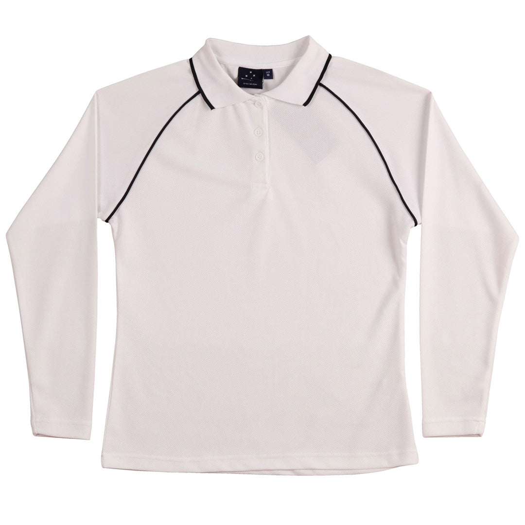 Winning Spirit The Champion Polo | Ladies | Long Sleeve White/Navy Shirts & Tops