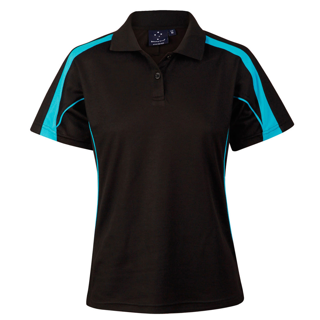 Winning Spirit The Legend Polo | Ladies | Short Sleeve Black/Aqua Shirts & Tops