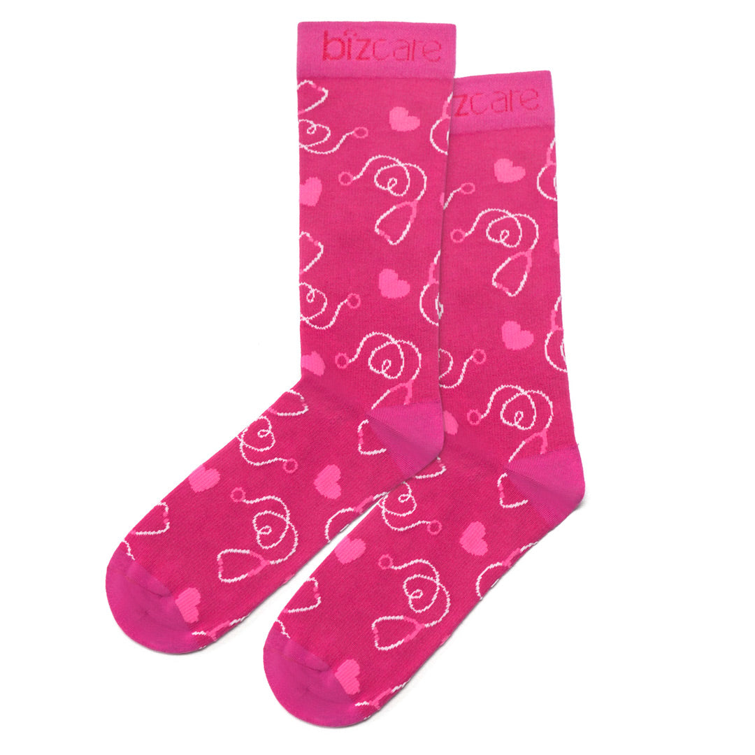 Biz Care The Pink Printed Socks | Unisex Hot Pink Socks