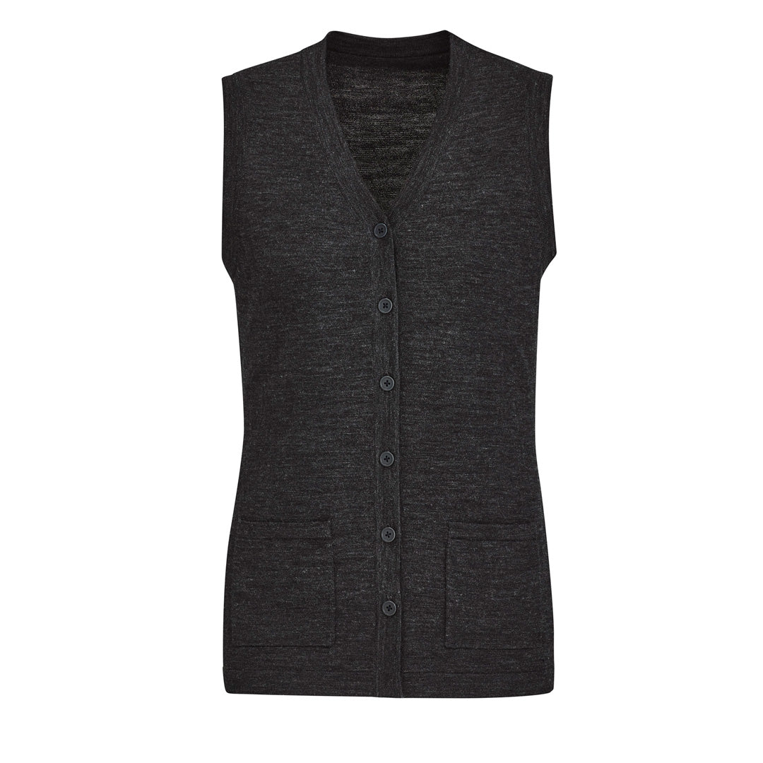 Biz Care The Button Front Vest | Ladies Charcoal Vests