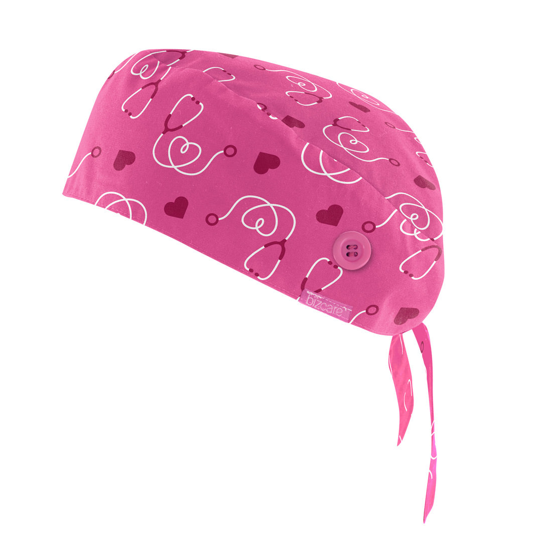 Biz Care The Pink Printed Scrub Cap | Unisex Hot Pink Scrubs
