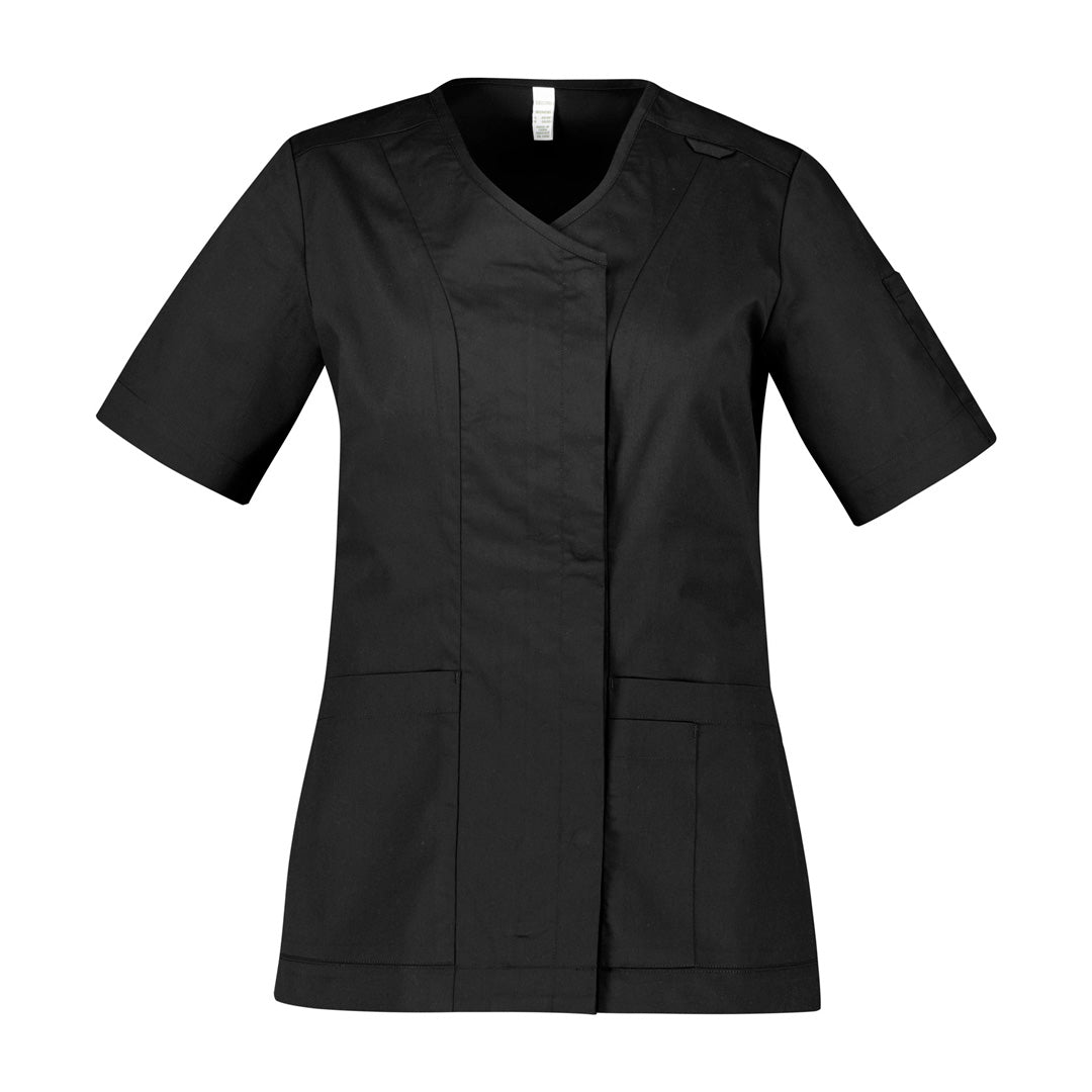 Biz Care The Parks Zip Front Scrub Top | Ladies Black Scrubs