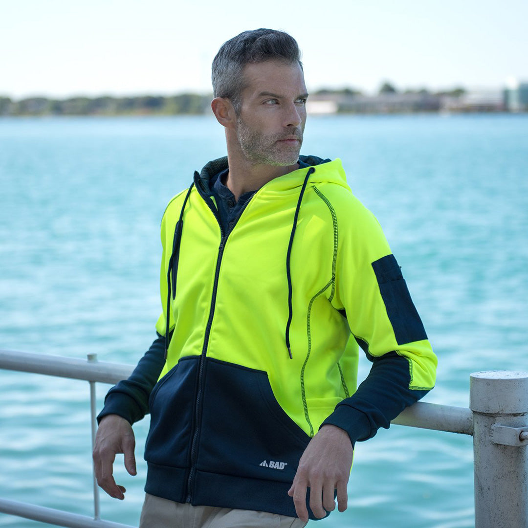 Bad Workwear The Bad Waterproof Rain Defend Hi Vis Fleece Hoodie | Full Zip Shirts & Tops