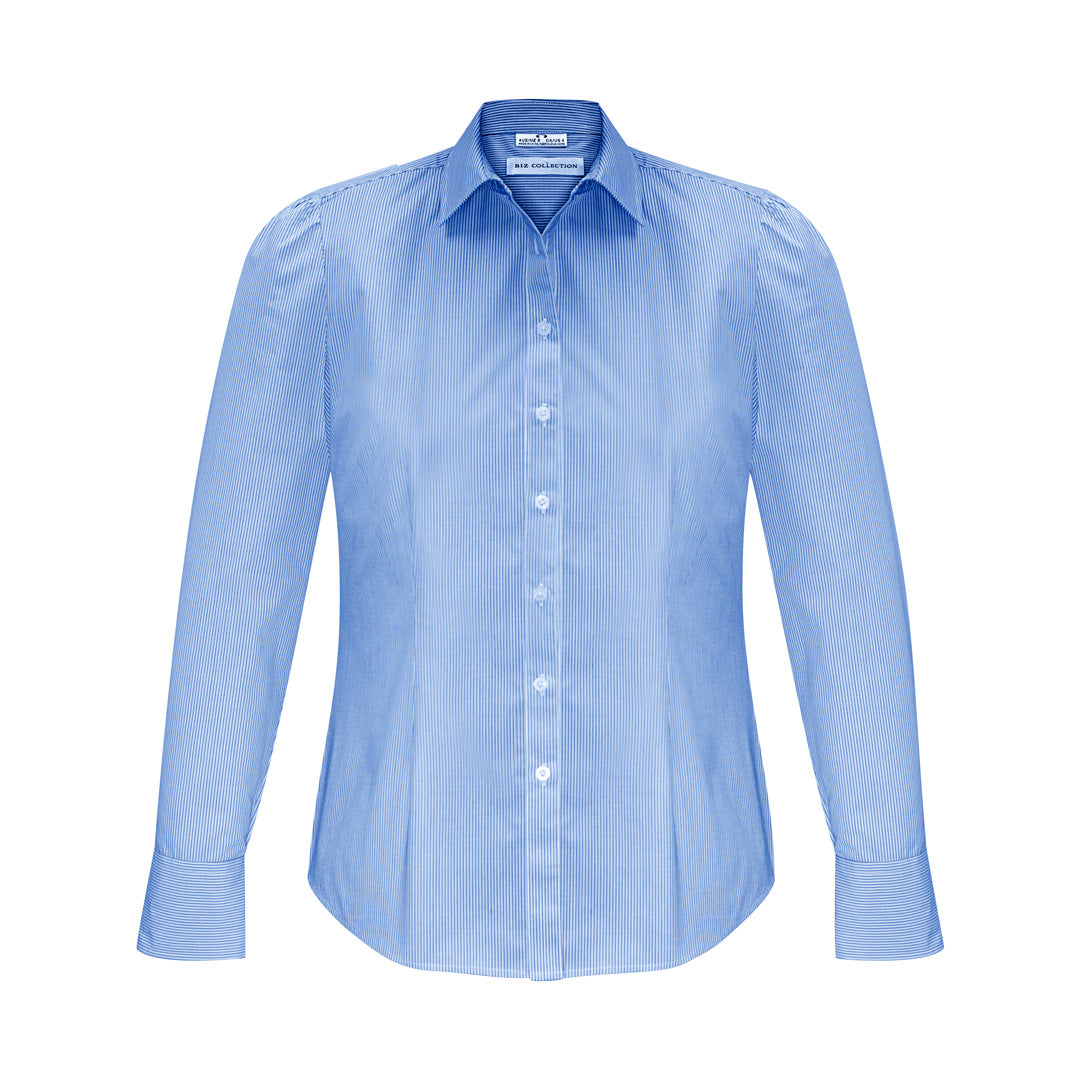 Biz Collection The Euro Shirt | Ladies | Long Sleeve Blue/White Stripe Shirts & Tops