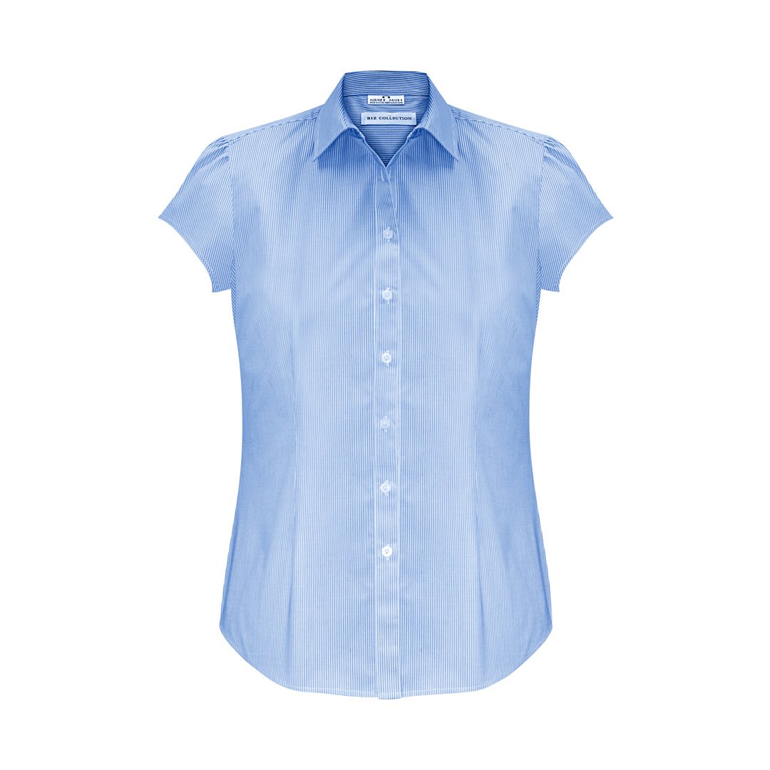 Biz Collection The Euro Shirt | Ladies | Short Sleeve Blue/White Stripe Shirts & Tops