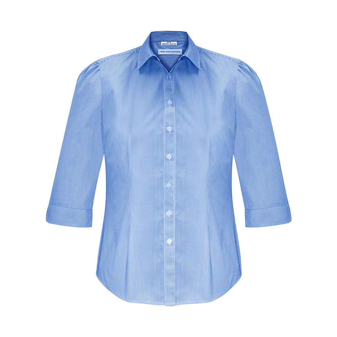 Biz Collection The Euro Shirt | Ladies | 3/4 Sleeve Blue/White Stripe Shirts & Tops