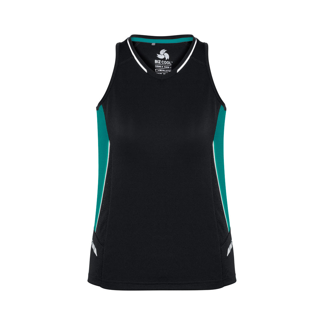 Biz Collection The Renegade Singlet | Ladies Black/Teal/Silver Shirts & Tops