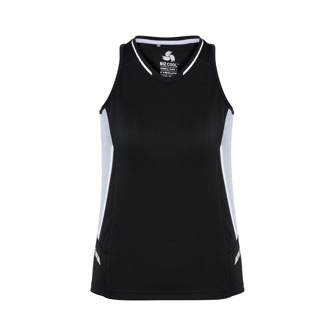 Biz Collection The Renegade Singlet | Ladies Black/White/Silver Shirts & Tops